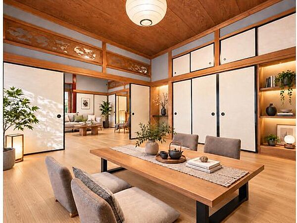 【和室を洋室に変更、家具配置CG画像】南側和室を洋室に変更して家具を配置したイメージCG画像です（実際に家具はつきません）。家族が集いゆったりくつろげるセカンドリビングとして使うのもオススメです♪