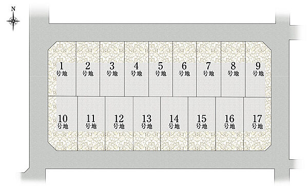 【区画図】敷地面積約27坪～約31坪の全17区画の分譲地！全区画2台分のカースペース(車種による)を含めた住まいをご検討可能。ライフスタイルにあわせた間取りが叶う、自由設計対応の分譲地です◎