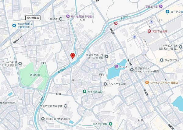 箕面船場阪大前駅から徒歩17分。周辺には学校・買物施設・病院など生活に便利な施設が揃っています。