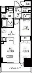 K-COURT谷町四丁目 2LDKの間取図画像