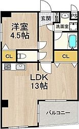 フェルザ今宮戎 1LDKの間取図画像