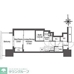コンフォリア・リヴ本町WEST 1DKの間取図画像