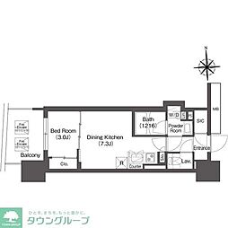 コンフォリア・リヴ本町WEST 1DKの間取図画像
