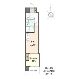 Alivis新町 1DKの間取図画像