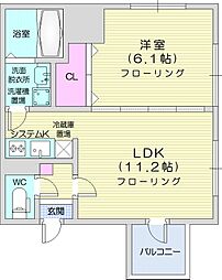 円山シャトー桂和坂下 1LDKの間取図画像