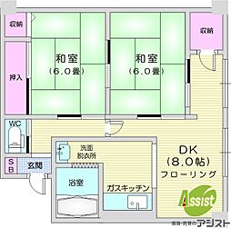 朝日ビルヂング朝日レジデンス 2DKの間取図画像