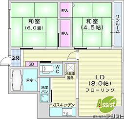 朝日ビルヂング朝日レジデンス 2DKの間取図画像