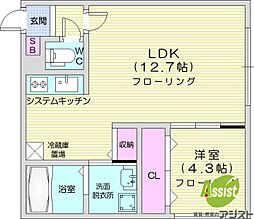 札幌市中央区南十二条西14丁目アパート 1LDKの間取図画像