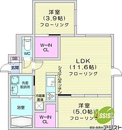 札幌市中央区南六条西13丁目マンション 2LDKの間取図画像