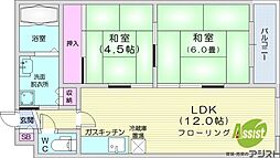 ラフォーレ山鼻 2LDKの間取図画像