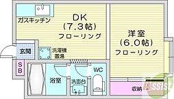 田房ビル 1DKの間取図画像