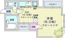 ルナグランス山鼻 1DKの間取図画像