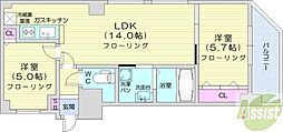 ビッグパレス中島公園リバーサイドB棟 2LDKの間取図画像