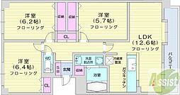 ウエストヒルコート2 3LDKの間取図画像