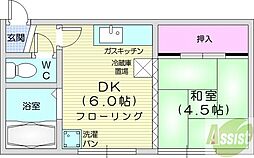 パールいまいマンション 1DKの間取図画像