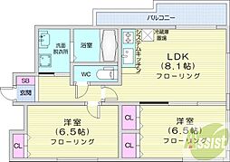 ダイアパレス琴似第3 2LDKの間取図画像