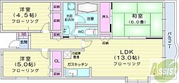 イングス南13条 3LDKの間取図画像