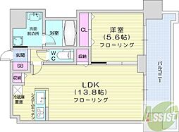 マストライフ南4条 1LDKの間取図画像