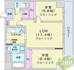 グレイスコート桑園 2LDKの間取図画像