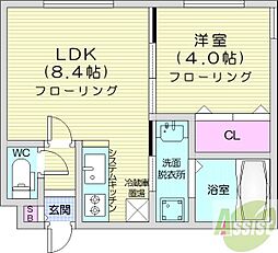 ホープ南7条 1LDKの間取図画像