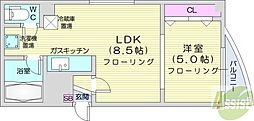 モアトンデン 1LDKの間取図画像