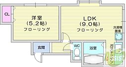 北麻生N37 1LDKの間取図画像