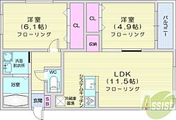 ピゥドルチェ新道東 2LDKの間取図画像