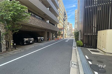 敷地の南東側前面道路(北東側から)
