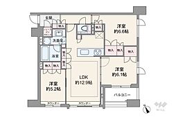 インプレスト東京八丁堀ル・サンク 3LDKの間取図画像