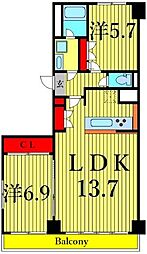 ハイフラットワン 2LDKの間取図画像