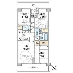クラージュ石川 3LDKの間取図画像
