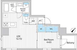 イプセ東京月島 1LDKの間取図画像