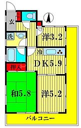 Uコート住吉 3DKの間取図画像