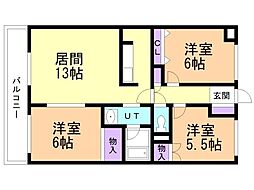 ハイム桔梗 3LDKの間取図画像