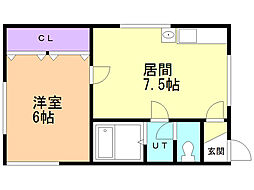 サンライフ千代台 1DKの間取図画像