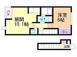 テラスハウス 1LDKの間取図画像