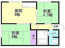 コーポマツNo.3 2LDKの間取図画像