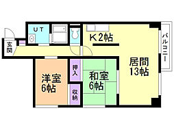 ロクゴーリーブル梁川 2LDKの間取図画像