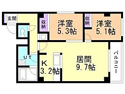 アールズコート大川 2LDKの間取図画像