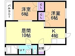 パインオークA館 2LDKの間取図画像