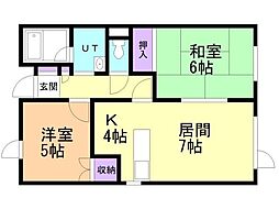 ガーデンパレス松陰 2LDKの間取図画像