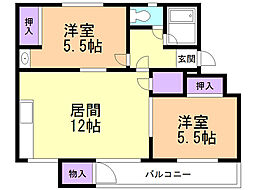 北船興業(株)かもめ荘 2LDKの間取図画像