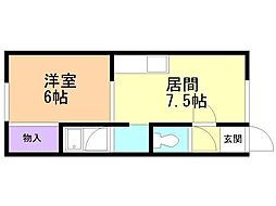 クラージュ花園 1DKの間取図画像