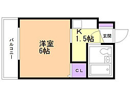 スカイコート函館 1Kの間取図画像