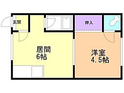 アミーゴわか勝中道 1DKの間取図画像