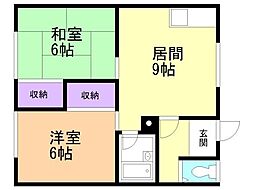 大中山マンション 2DKの間取図画像
