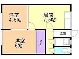 総合ハイツ 2DKの間取図画像