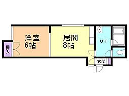 パレドール弐番館 1LDKの間取図画像