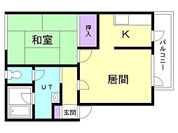キャッスル鮫川 1DKの間取図画像