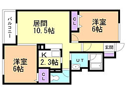 エルムプラシードA-7号館 2LDKの間取図画像